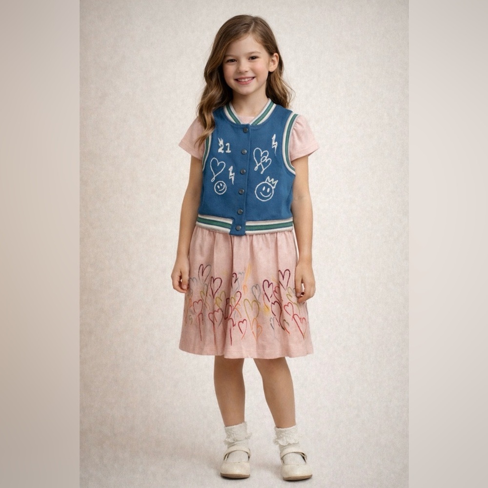 Blueberi Boulevard Girl's 2 Piece Pink Dress and Vest with Hearts Size 6X NWT